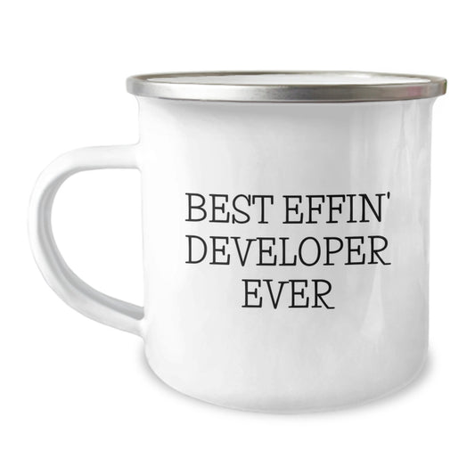 Funny Developer Gifts from Friends, Best Effin' Developer Ever Camping Mug, Christmas Unique Presents for Men, 12 oz Stainless Steel Enamel Finish - Image 1