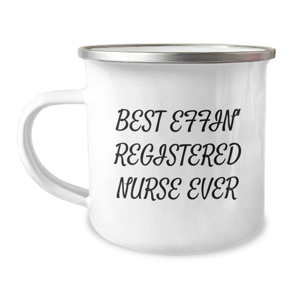 Funny Registered Nurse Gifts for Her - Best Effin' Registered Nurse Ever Camping Mug, Stainless Steel 12 oz Enamel Finish - Image 1
