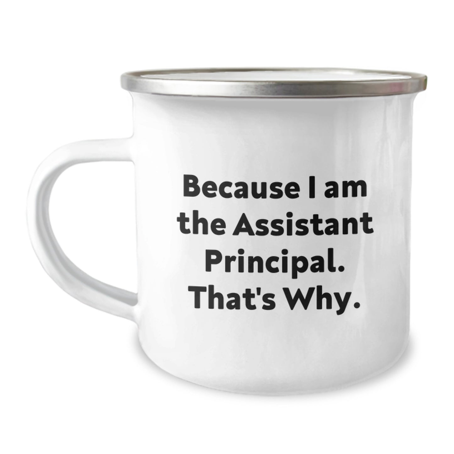 Funny Assistant Principal Gifts from Men for Him, Because I Am The Assistant Principal. That's Why. Birthday Unique Camping Mug, Stainless Steel with Enamel Finish - Image 1