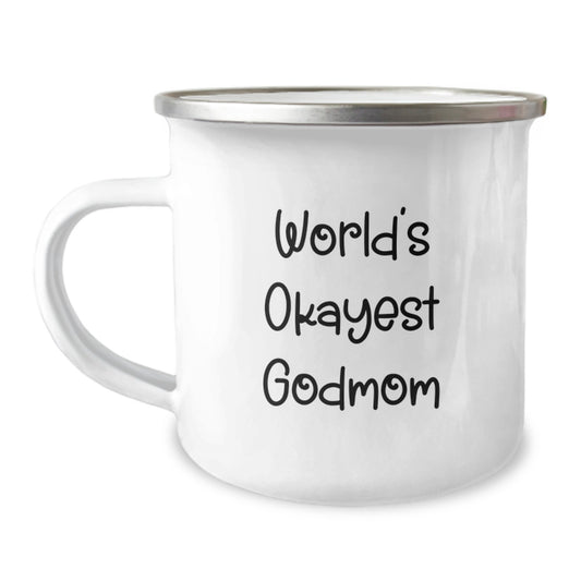 Funny Godmom Gifts from Women - World's Okayest Godmom Camping Mug for Valentine's Unique Gifts - Image 1