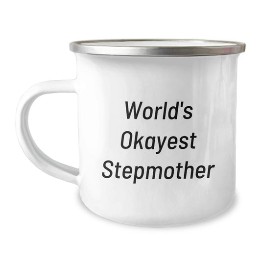 Funny Stepmother Gifts from Friends Unique Birthday Presents World's Okayest Stepmother Camping Mug - Image 1