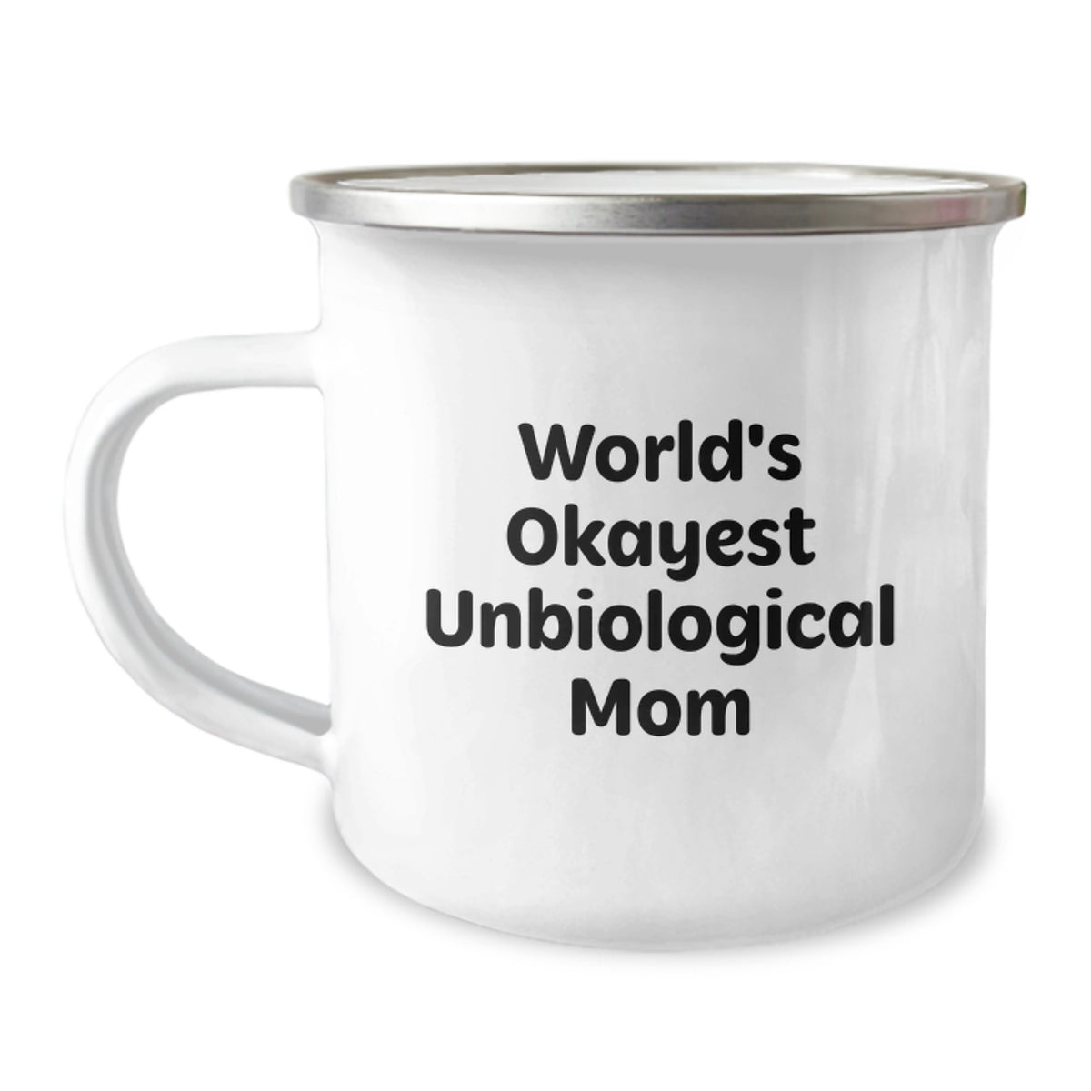 Unbiological Mom Gifts for Christmas - 'World's Okayest Unbiological Mom' Funny Camping Mug, Gifts from Family, Friends, and Men - Image 1