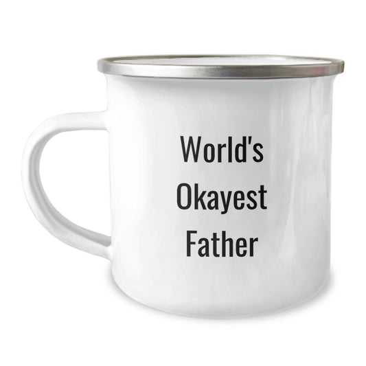 Funny Dad Gifts from Friends - World's Okayest Father Camping Mug, Unique Birthday Unique Gifts for Fathers, Dad Camping Mug - Image 1