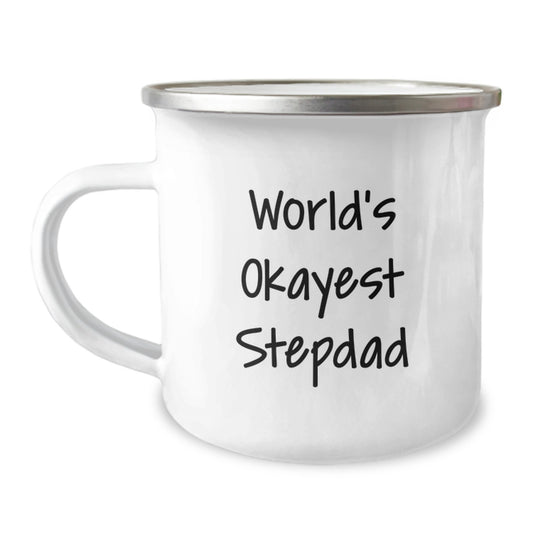 Unique Funny Stepdad Gifts, World's Okayest Stepdad Camping Mug, Birthday Unique Gifts from Family, for Awesome Stepdads - Image 1