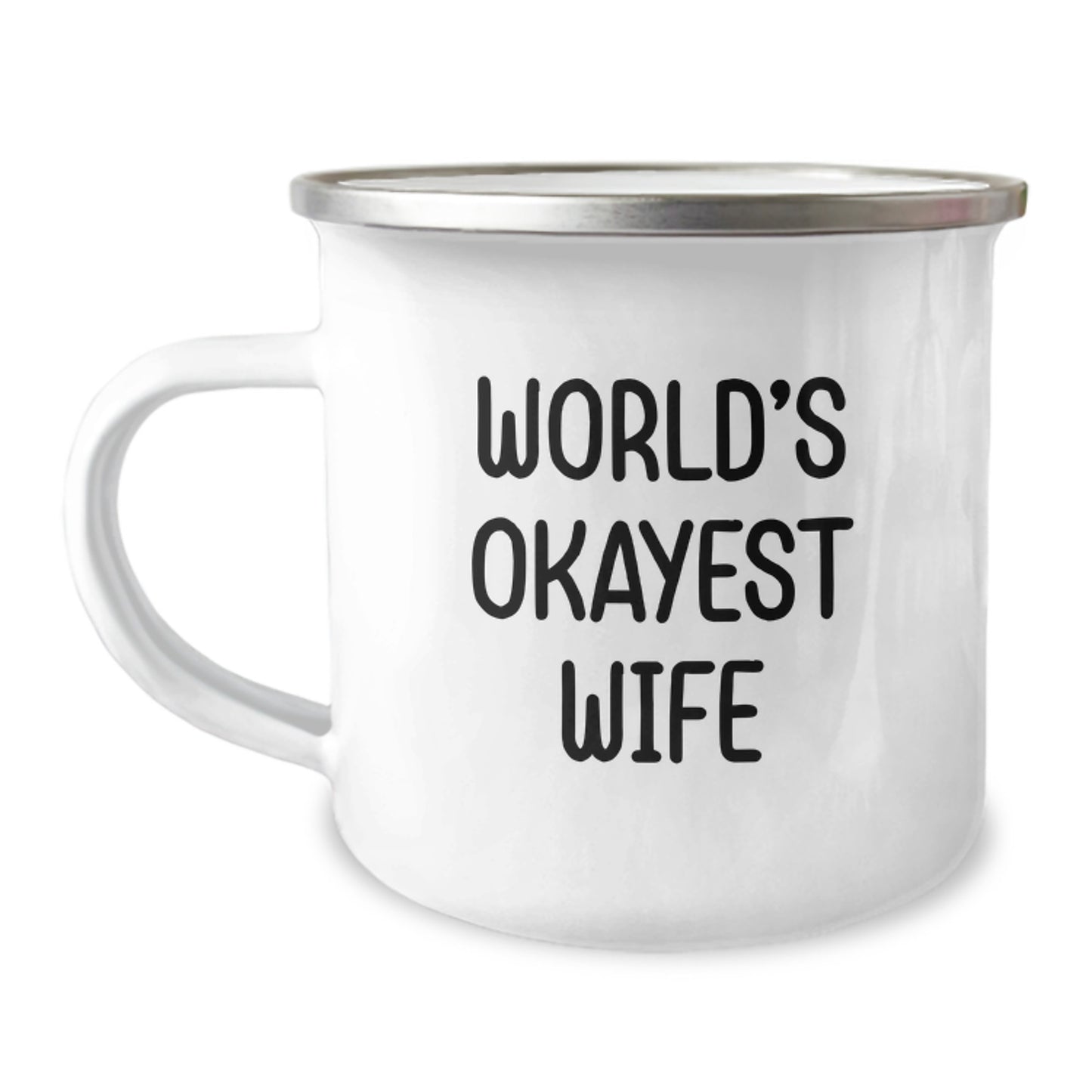 Funny Wife Gifts Camping Mug - 'World's Okayest Wife' - Ideal Gift for Her on Mother's Day from Husband or Friends - Image 1