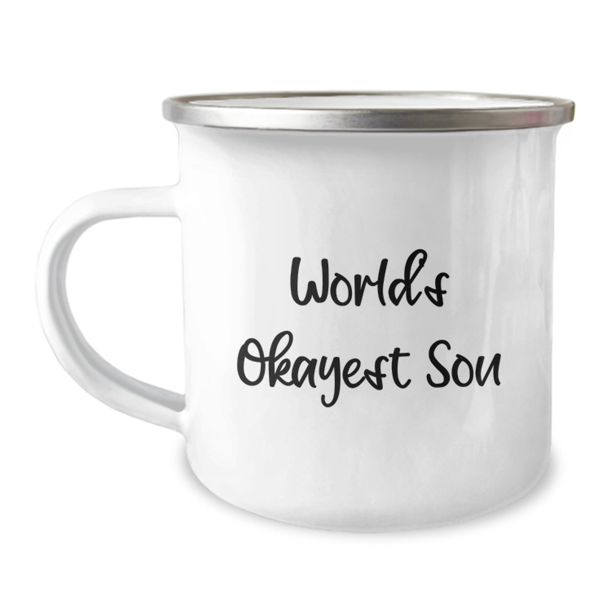 Funny Son Gifts from Dad, Personalized Camping Mug for Son, World's Okayest Son Humor - Image 1