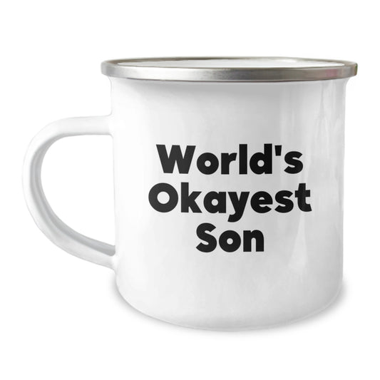 Funny Son Gifts from Dad - World's Okayest Son Camping Mug for Men - Mother's Day Unique Gifts for Son - Image 1