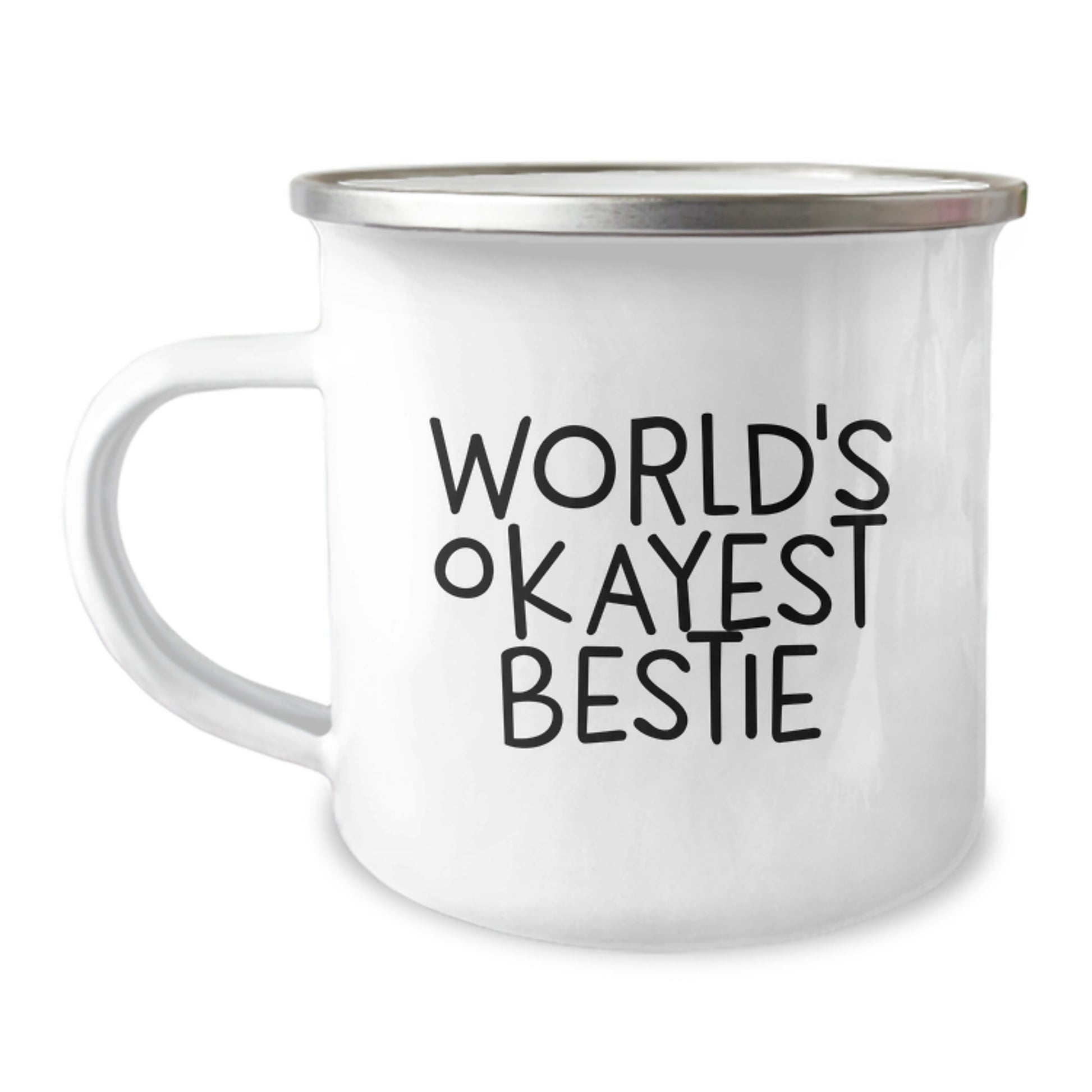 Funny Bestie Camping Mug Gifts from Friends on Birthday Unique Occasions - 'World's Okayest Bestie' - Image 1