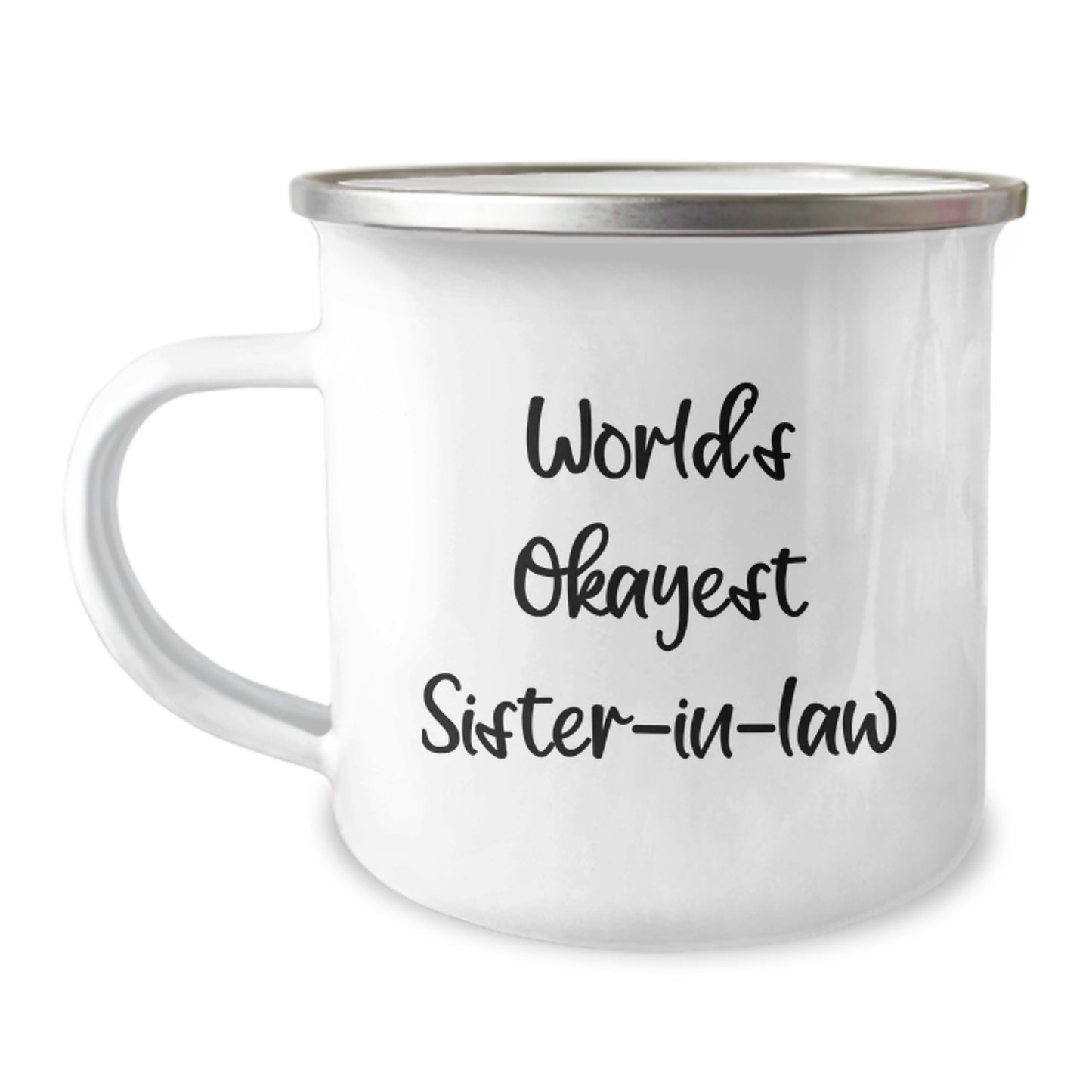 Funny Sister-in-law Gifts from Men - World's Okayest Sister-in-law Camping Mug for Birthday Unique Gifts - Image 1