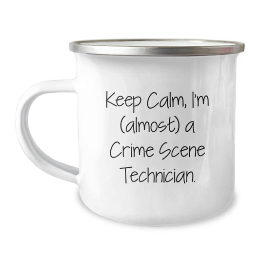 Funny Crime Scene Technician Gifts for Men - Unique Camping Mug for Father's Day from Family, 'Keep Calm I'm (almost) A Crime Scene Technician' Quote - Image 1
