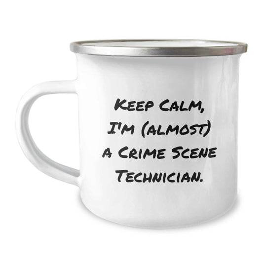 Funny Crime Scene Technician Camping Mug Gifts from Men to Dad - Father's Day Unique Gifts for Crime Scene Enthusiasts - Keep Calm I'm (almost) A Crime Scene Technician - Image 1