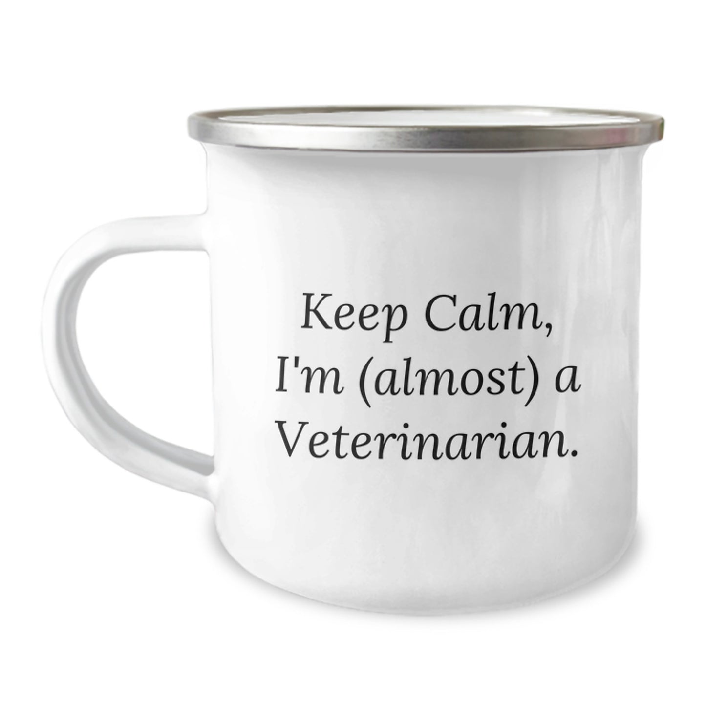 Funny Veterinarian Gifts from Friends, 12 oz Stainless Steel Camping Mug, 'Keep Calm, I'm (almost) A Veterinarian.' Birthday Unique Gifts for Men Women Coworkers Family - Image 1
