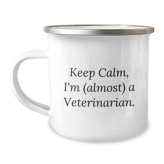 Funny Veterinarian Gifts from Friends, 12 oz Stainless Steel Camping Mug, 'Keep Calm, I'm (almost) A Veterinarian.' Birthday Unique Gifts for Men Women Coworkers Family - Image 1