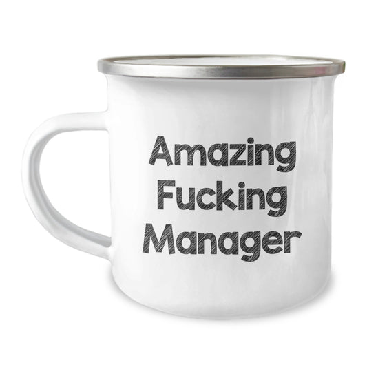 Funny Manager Gifts for Men, Amazing F--king Manager Camping Mug, Valentine's Unique Office Mugs for Boss - Image 1