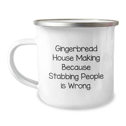 Gingerbread House Making Camping Mug Funny Quote Gifts for Gingerbread House Making Enthusiasts, Unique Valentine's Gifts from Friends to Family, Funny Camping Mug, Stainless Steel with Enamel Finish - Image 1