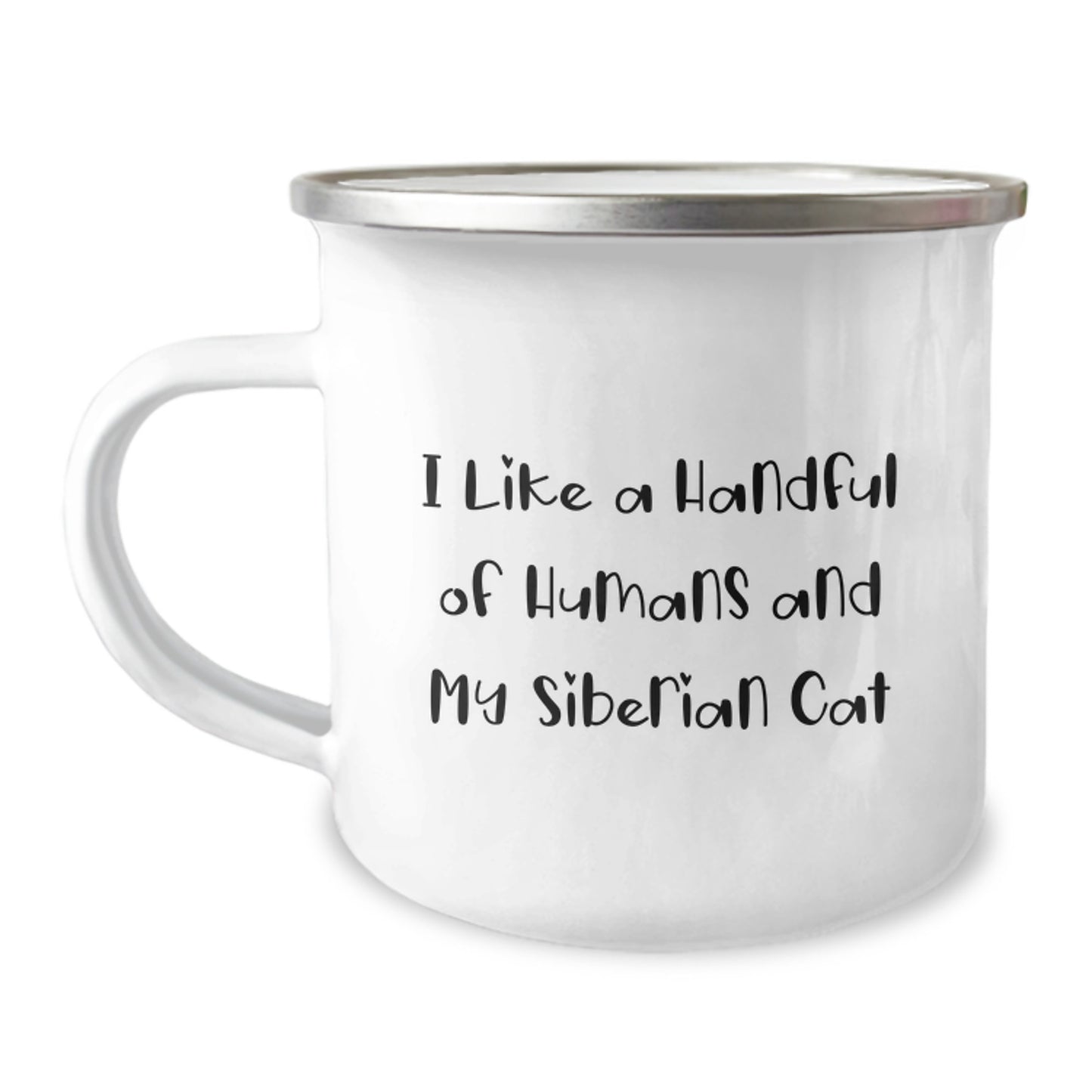 Siberian Cat Lover's Camping Mug, Funny Quote 'I Like a Handful of Humans and My Siberian Cat', Unique Father's Day Unique Gifts from Men to Family - Image 1