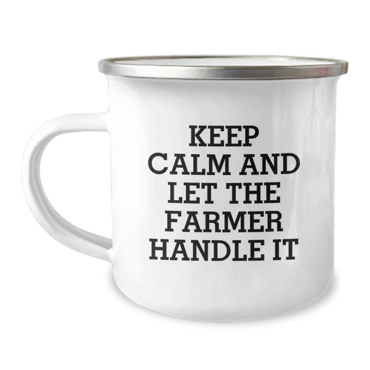 Gifts from Family for Farmer Friends - Mother's Day Unique Gifts, Funny Inspirational Camping Mug, Keep Calm and Let the Farmer Handle It - Image 1