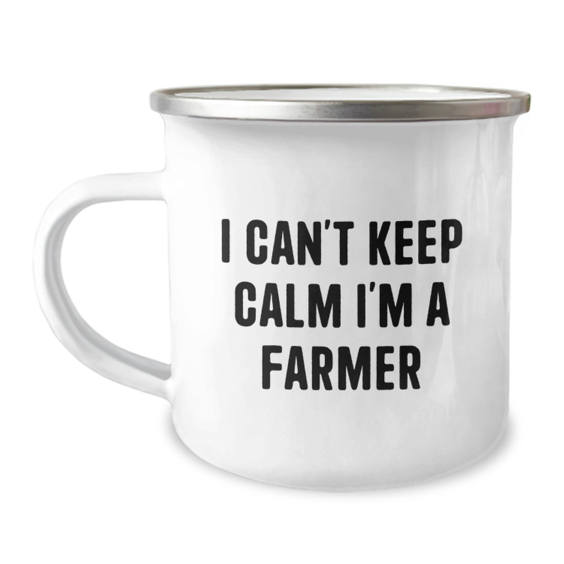 Funny Farmer Gifts for Mom - I Can't Keep Calm I'm A Farmer Enamel Camping Mug - Image 1