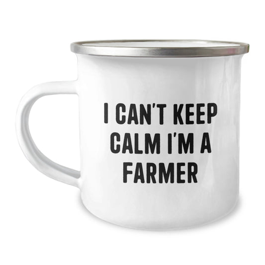 Funny Farmer Gifts for Mom - I Can't Keep Calm I'm A Farmer Enamel Camping Mug - Image 1