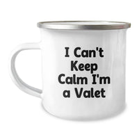 Load image into Gallery viewer, Funny Valet Christmas Unique Gifts from Friends to Valet Men I Cant Keep Calm I&#39;m Valet Camping Mug - Image 1

