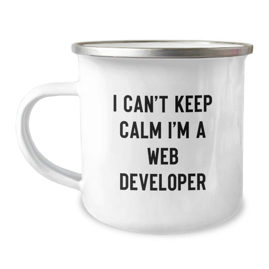 Funny Web Developer Gifts from Men, Unique I Can't Keep Calm I'm A Web Developer Enamel Camping Mug for Web Developer Friends, Father's Day Unique Gifts for Dad - Image 1