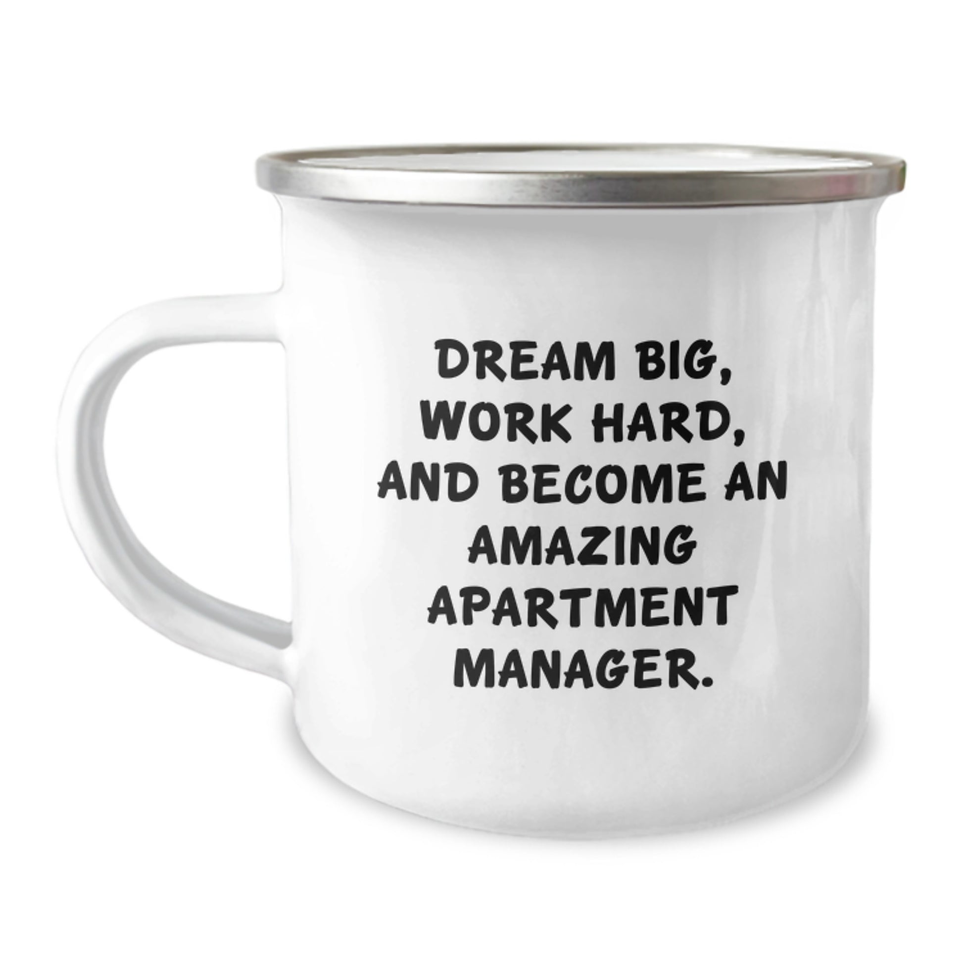 Inspirational Gifts from Men for Apartment Manager on Valentine's - 'Dream Big, Work Hard'- 12 oz Stainless Steel Camping Mug - Image 1