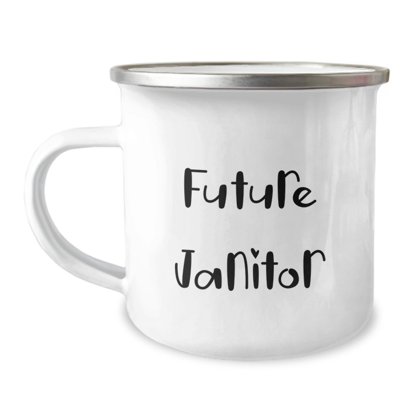 Funny Janitor Gifts from Friends and Family, 'Future Janitor' Quote, Valentine's Unique Camping Mug for Janitor, 12 oz Stainless Steel with Enamel Finish - Image 1