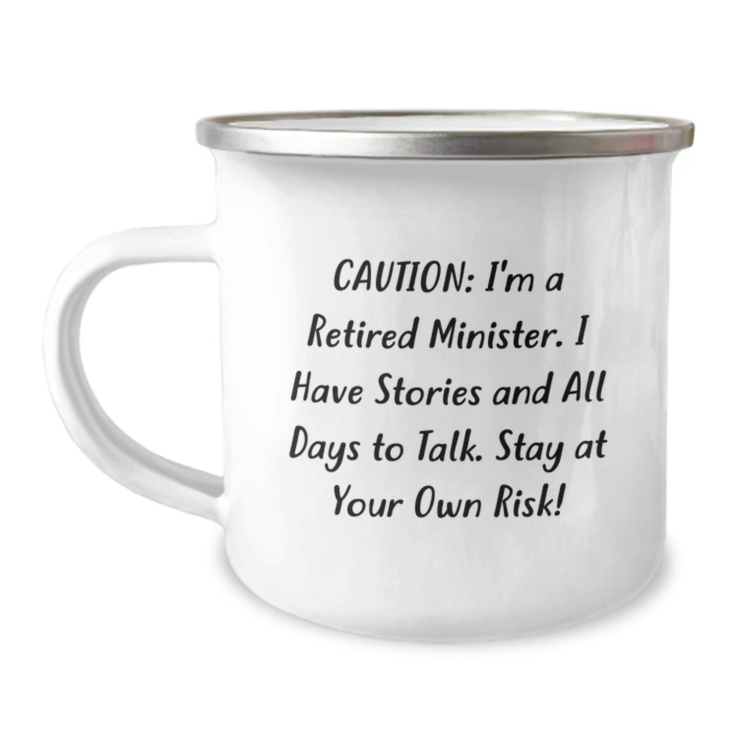 Funny Minister Gifts for Men - 'Caution: I'm A Retired Minister' Camping Mug, Perfect for Graduation Unique Gifts from Friends and Family - Image 1