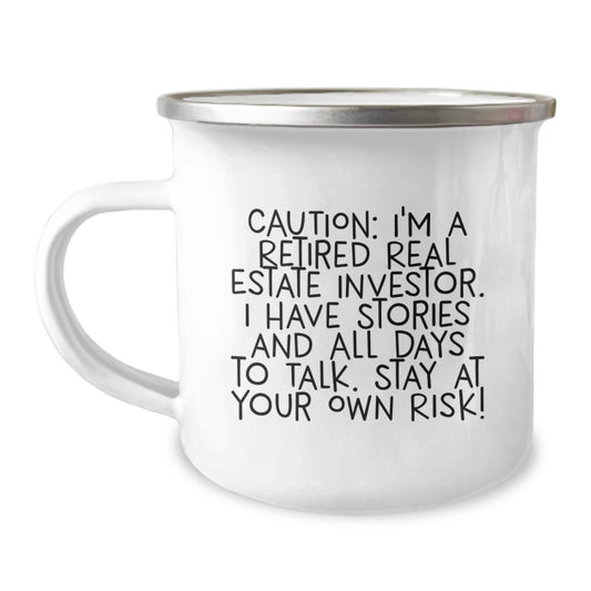 Funny Real Estate Investor Gifts - Gifts from Family - Graduation Unique Gifts for Real Estate Investor Men - Retired Investor Quote Enamel Camping Mug - Image 1