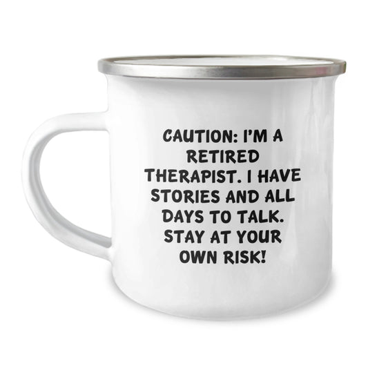 Funny Therapist Gifts from Friends - Unique Birthday Unique Gifts for Therapist - Retired Therapist Camping Mug - Stay At Your Own Risk! - Image 1