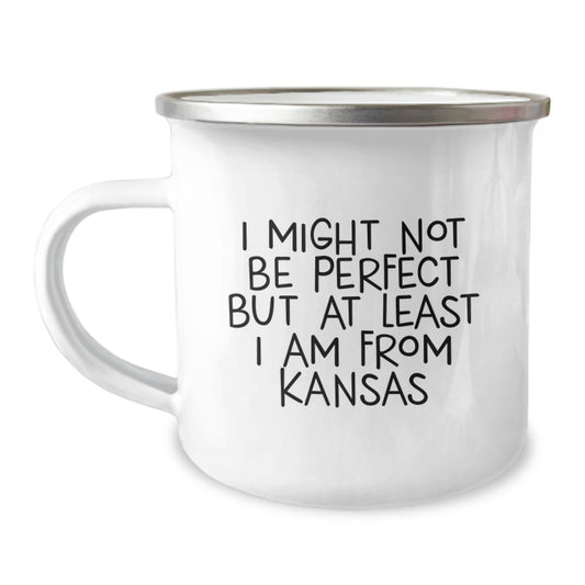 Funny Kansas Gifts for Kansas Men and Women - I Might Not Be Perfect But At Least I Am From Kansas Kansas Camping Mug - Image 1