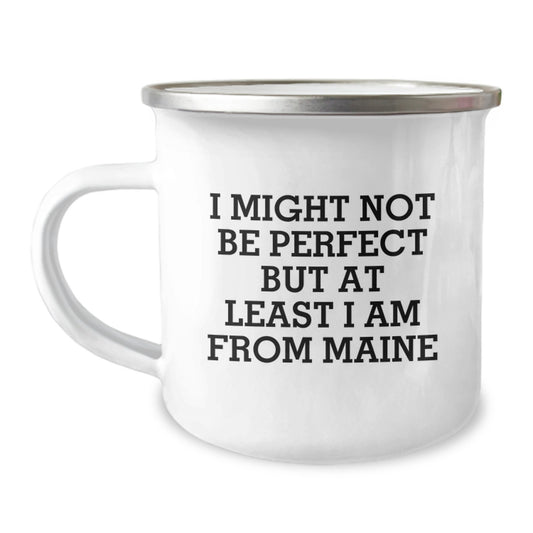 Funny Maine Camping Mug, Gifts from Friends to Family, I Might Not Be Perfect But At Least I Am From Maine, Unique Graduation Gifts for Maine Lovers - Image 1