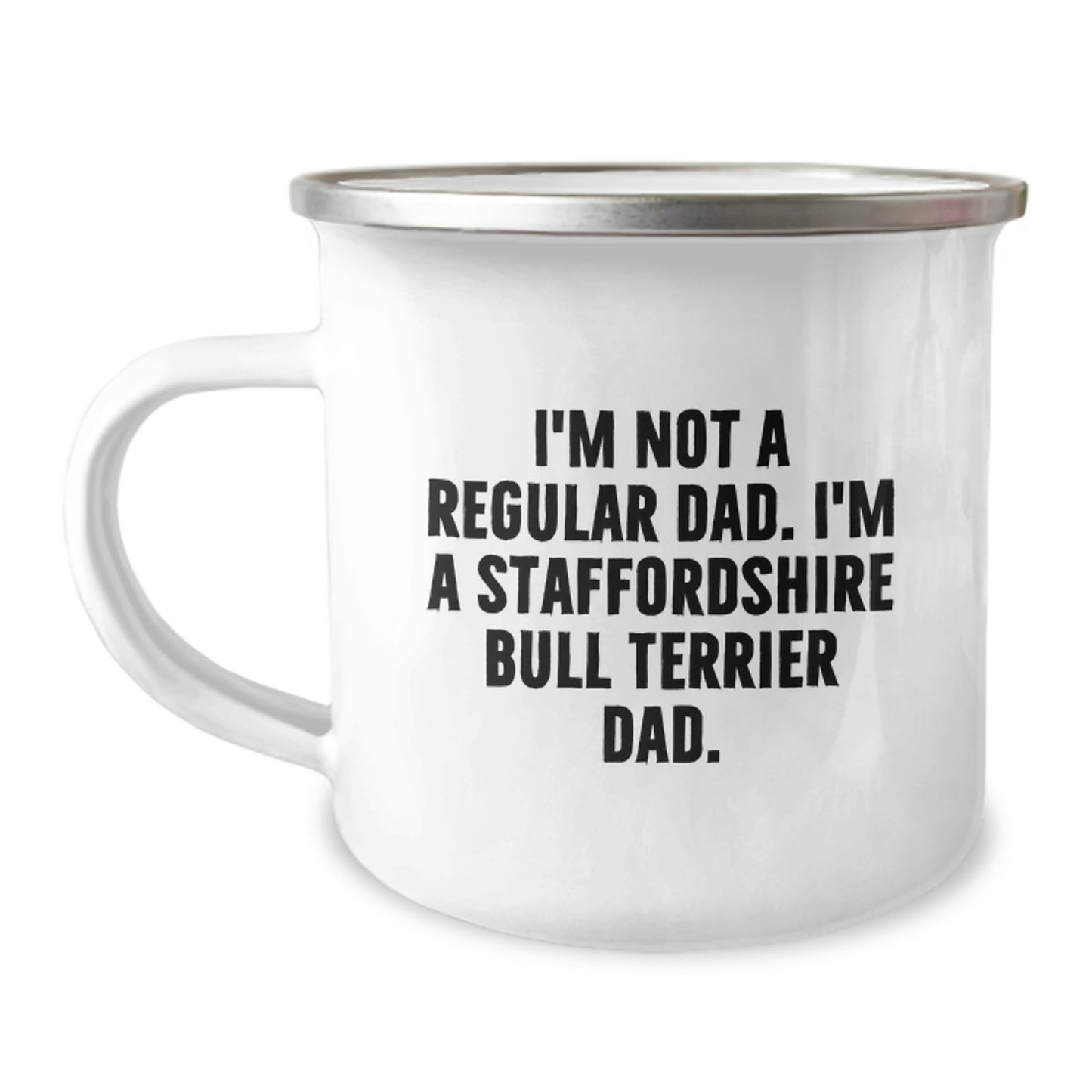 Funny Staffordshire Bull Terrier Dad Gifts for Him from Family - 'I'm Not A Regular Dad' Camping Mug for Graduation Unique Gifts - Image 1