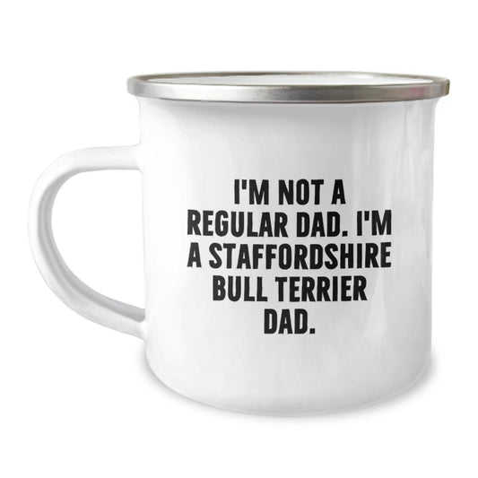 Funny Staffordshire Bull Terrier Dad Gifts for Him from Family - 'I'm Not A Regular Dad' Camping Mug for Graduation Unique Gifts - Image 1