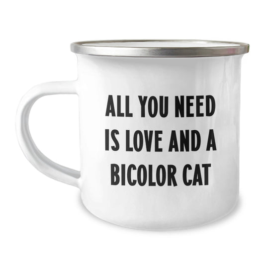 Bicolor Cat Camping Mug, Funny Quote, Gifts from Men to Bicolor Cat Lovers, Perfect for Valentine's - Image 1