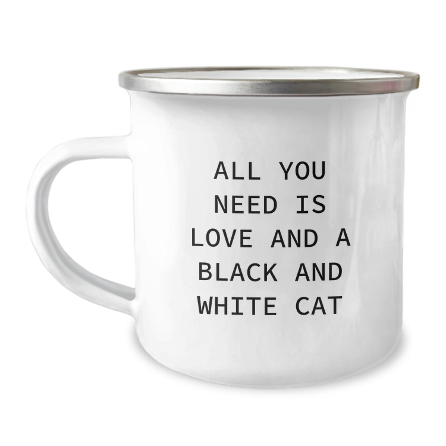 Black and White Cat Gifts from Friends to Family for Graduation Unique Inspirational Camping Mugs - All You Need Is Love And A Black And White Cat - Image 1