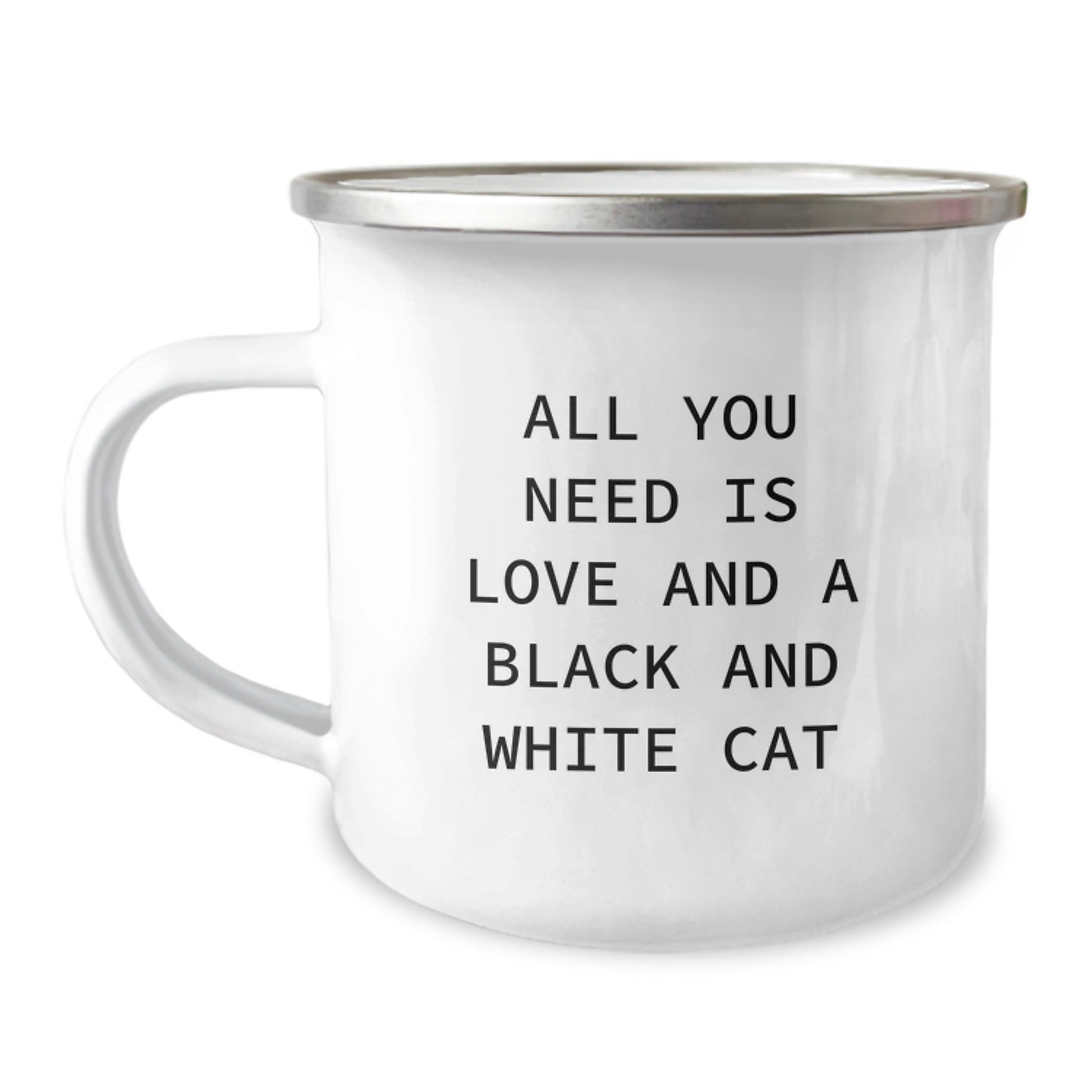 Black and White Cat Gifts from Friends to Family for Graduation Unique Inspirational Camping Mugs - All You Need Is Love And A Black And White Cat - Image 1