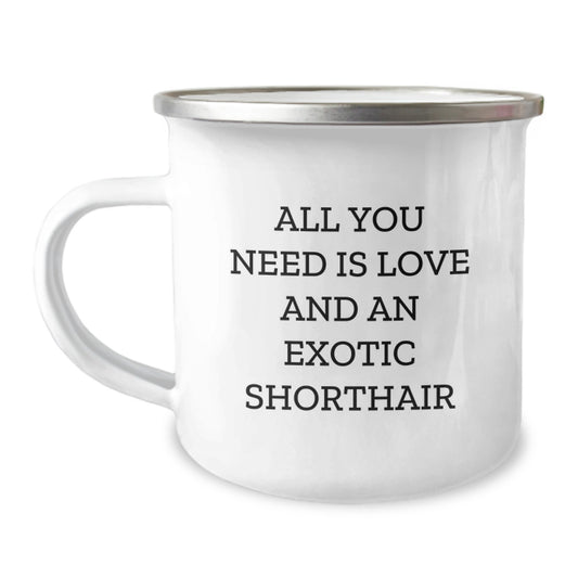 Exotic Shorthair Cat Lover Gifts from Friends - All You Need Is Love Camping Mug for Christmas Unique Presents - Image 1