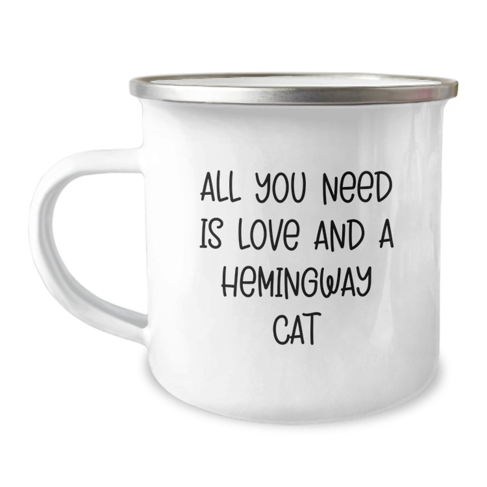 Funny Hemingway Cat Gifts for Men, Women, and Friends - Camping Mug with 'All You Need Is Love And A Hemingway Cat' Quote - Unique Christmas Unique Gifts from Family, Co-workers - Image 1