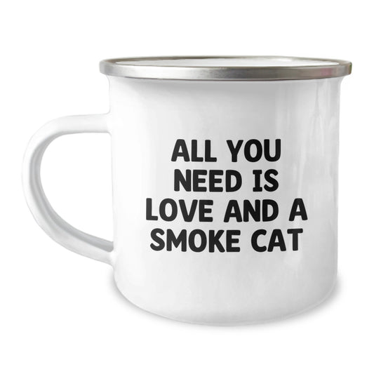 Funny Smoke Cat Camping Mug, Gift for Smoke Cat Lover on Valentine's, Unique Valentine's Unique Gifts from Friends to Smoke Cat Enthusiasts - Image 1
