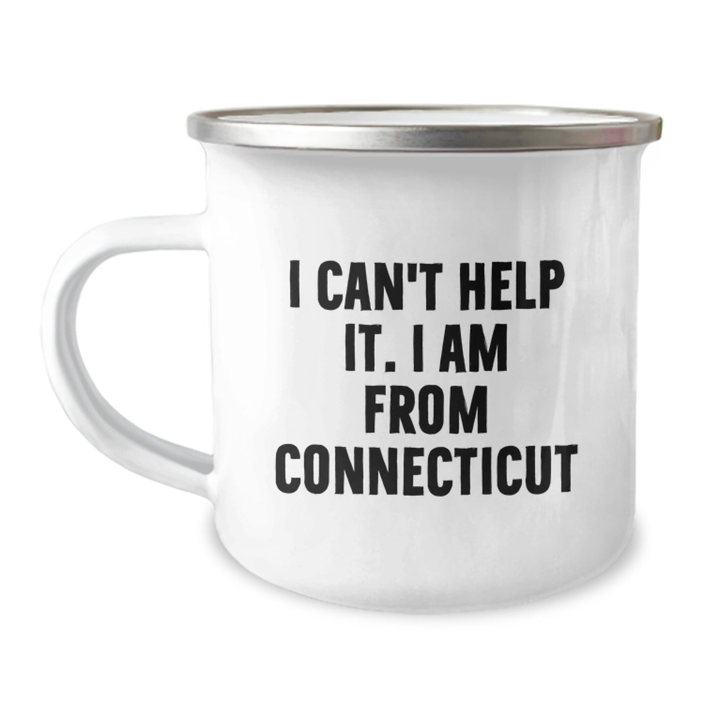 Funny 'I Can't Help It. I Am From Connecticut' Camping Mug Gifts for Friends from Connecticut - Image 1