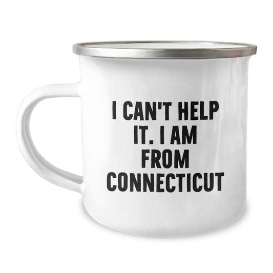 Funny 'I Can't Help It. I Am From Connecticut' Camping Mug Gifts for Friends from Connecticut - Image 1
