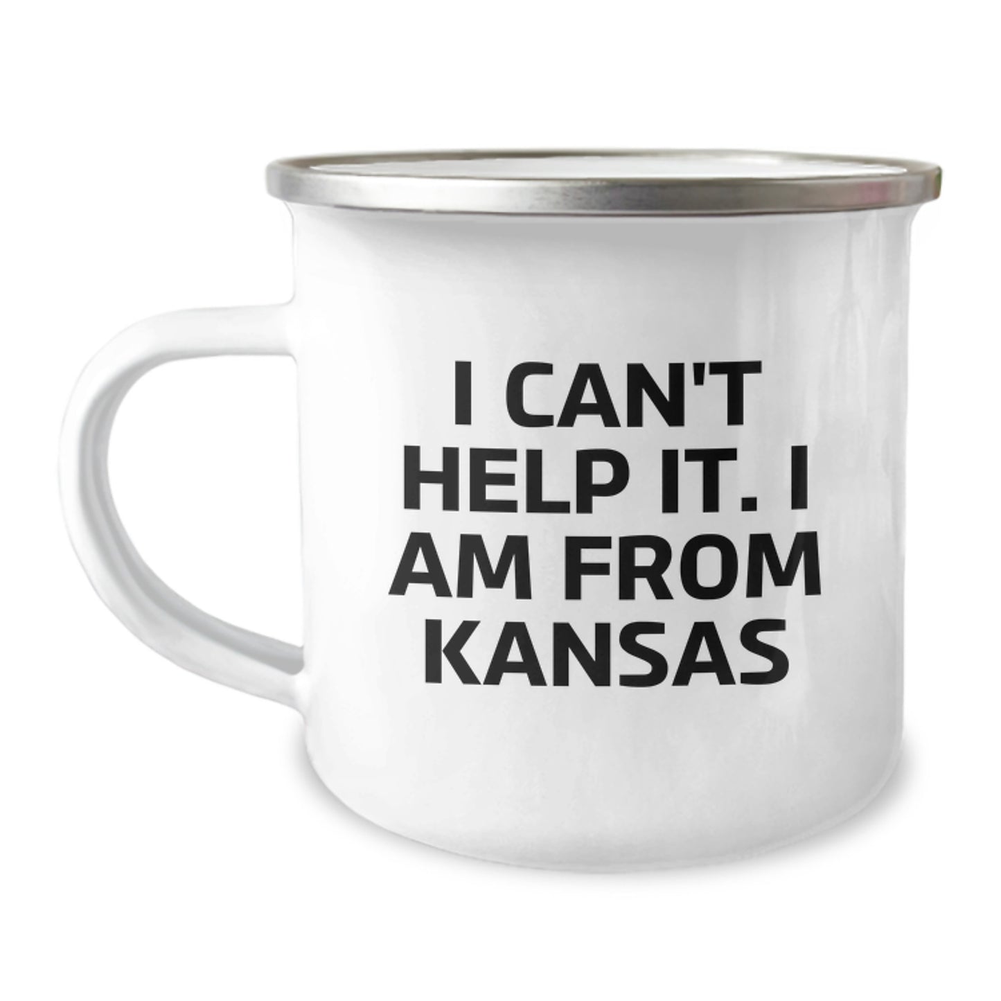 Funny Kansas Gifts for Him, Unique Camping Mug for Friends, 'I Can't Help It I Am From Kansas' Inspirational Quote - Image 1