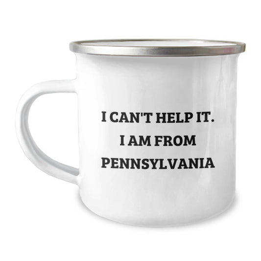 Pennsylvania Camping Mug Gifts for Men from Friends with Funny Quote I Can't Help It - Image 1