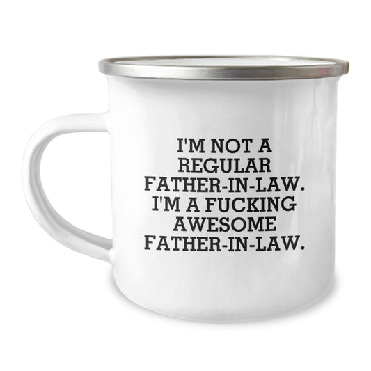 Funny Father-in-law Gifts from Men, Unique Camping Mug for Father-in-law Graduation Day - Image 1