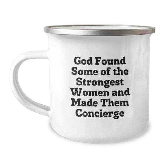 Funny Concierge Gifts for Her, Graduation Unique Gifts from Friends, Women Camping Mug with God Found Quote - 12 oz Stainless Steel - Image 1