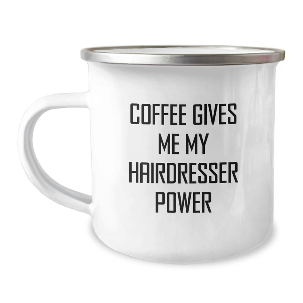 Funny Hairdresser Gifts from Friends - Coffee Gives Me My Hairdresser Power Birthday Mug for Hairdresser, Unique Camping Mug for Hairdresser Enthusiasts, Gifts for Hairdresser, Gifts from Friends - Image 1
