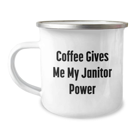 Funny Janitor Gifts for Men, Camping Mug with Graduation Unique Gifts, 'Coffee Gives Me My Janitor Power, Janitor Humor Mug, Janitor Enthusiast Gifts, Gifts from Family - Image 1