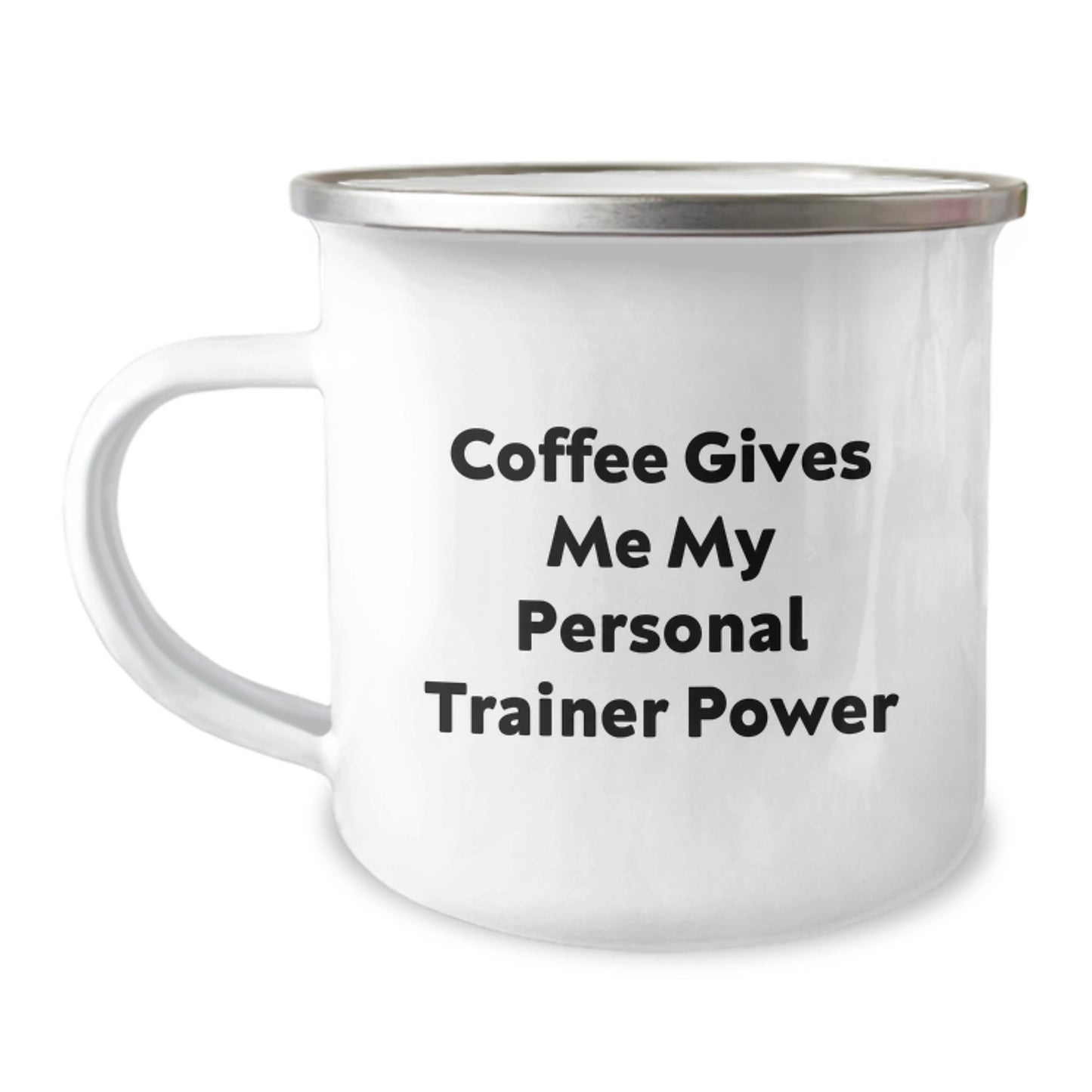 Funny Personal Trainer Graduation Gifts from Friends to Personal Trainer Men - Coffee Gives Me My Power Stainless Steel Camping Mug - Image 1