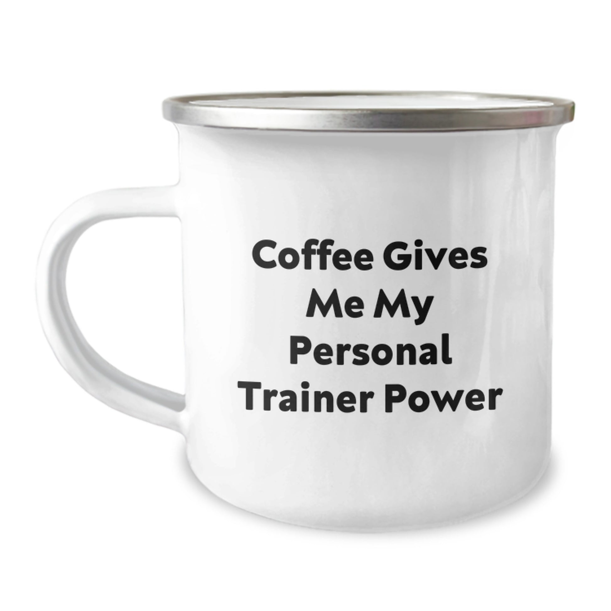 Funny Personal Trainer Graduation Gifts from Friends to Personal Trainer Men - Coffee Gives Me My Power Stainless Steel Camping Mug - Image 1